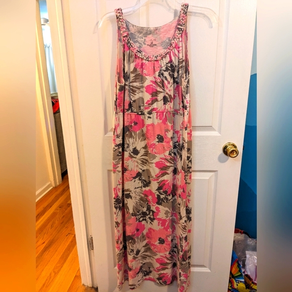 Sonoma pink & gray floral maxi dress, size 1X - Picture 1 of 10